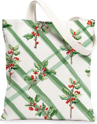 Generic Holly Canvas Tote Bags, Artistic Holiday Pattern Reusable Grocery Bags, Vintage Lightweight Washable Shoulder Strap Canvas for Gym Outdoor Travel Picn