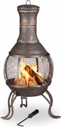 Relaxdays Relaxdays - Brasero De Jard&iacute;n, Atizador, Rejilla, Protecci&oacute;n Antichispas, Parrilla, Horno Exterior, Altura 89 Cm, Bronce