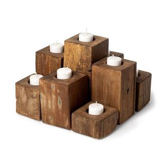 Mercana Cassius Nine Wood Block Table Candle Holder in Brown at Nordstrom