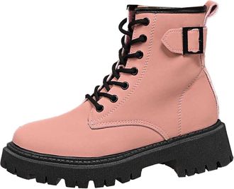 Generic Women Ankle Boots 2026 Womens Fashion Casual Lace Up Chunky Sole Winter for Daily Wear with Jeans Comfortable Footwear (5.5) Pink
