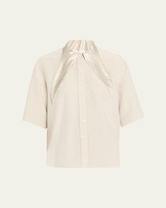 Maria McManus Short-Sleeve Tie-Neck Button-Down Shirt