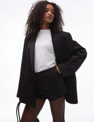Topshop oversized satin blazer in black