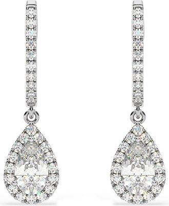 The Diamond Store Diana Pear Lab Diamond Halo Drop Earrings 1.48ct in 18K White Gold F/VS1