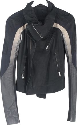 Rick Owens Eliel Paneled Cropped Biker Jacket in Black Leather