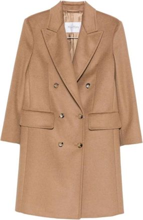Max Mara Double-Breasted Coats, female, Beige, Size: 2XS Camel Double-Breasted Coat with Peaked Lapel