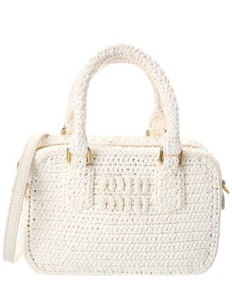 Miu Miu Logo Plaque Crochet & Leather Shoulder Bag