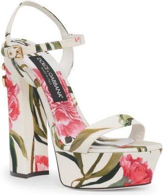 Dolce & Gabbana Keira Floral Block Heel Platform Sandal in Garofani New F.bco at Nordstrom, Size 10Us