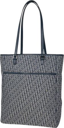 Dior Navy Canvas Leather Handbag Tote Bag (Pre-Owned)