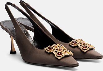 Manolo Blahnik Cupida 70 embellished satin slingback pumps