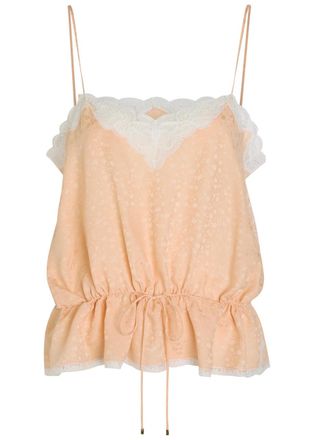 Chlo&eacute; Floral-jacquard Lace-trim Silk top - Light Pink - 40 (UK12 / M)