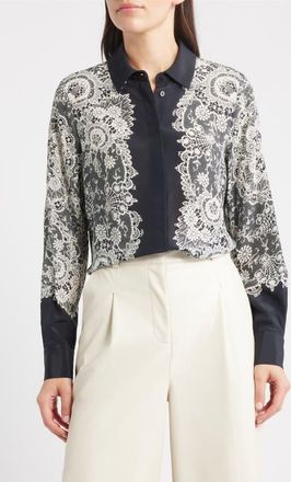 Kobi Halperin Willa Lace Silk Shirt in Black Multi at Nordstrom, Size X-Large