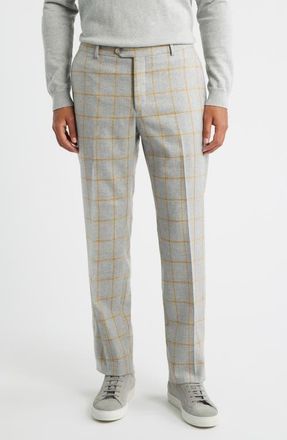 Berle Country Windowpane Check Wool & Cashmere Dress Pants in Med Grey at Nordstrom, Size 36