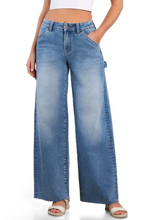 HINT OF BLU Raw Hem Wide Leg Carpenter Jeans in Ace Blue at Nordstrom, Size 25