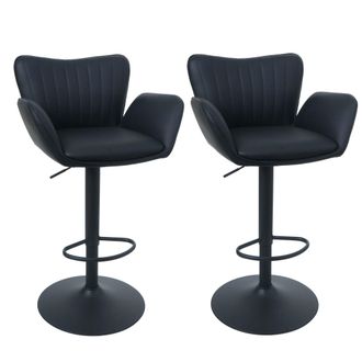 Hhg [nunca Usado] Juego De 2 Taburetes De Bar Hhg-217, Taburete Giratorio De Bar, Con Reposabrazos Y Reposapi&eacute;s, Giratorio, De Cuero Sint&eacute;tico Y Hierro, M