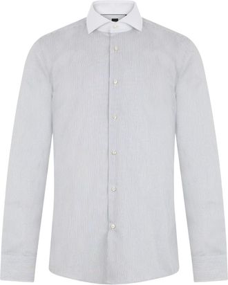 HUGO BOSS Slim-fit gestreept overhemd - Heren - Zakelijke Overhemden - Grijs - M - Katoen - Overhemden