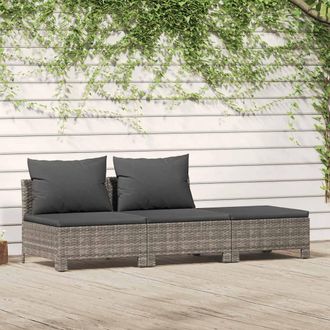 vidaXL Set De Muebles De Jard&iacute;n 3 Pzas Y Cojines Rat&aacute;n Sint&eacute;tico Gris Vidaxl