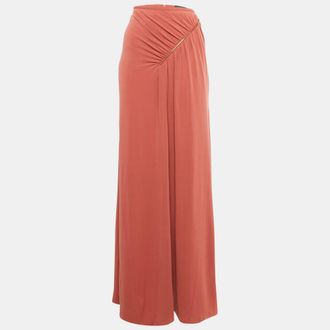 Roberto Cavalli Brick Red Jersey Ruched Zipper Detail Midi Skirt