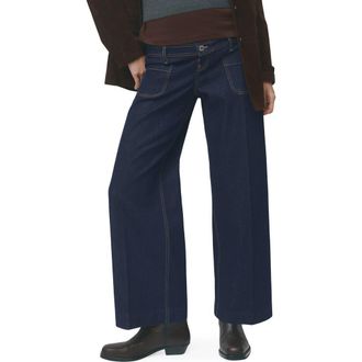 Mango Over the Bump Patch Pocket Wide Leg Maternity Jeans in Open Blue at Nordstrom, Size 10