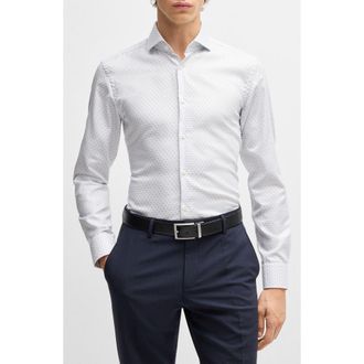 BOSS Hank Slim Fit Neat Cotton Dobby Dress Shirt in White at Nordstrom Rack, Size 15