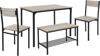ML Design Juego de mesa de comedor roble gris 2 sillas, 1 banco, 1 mesita