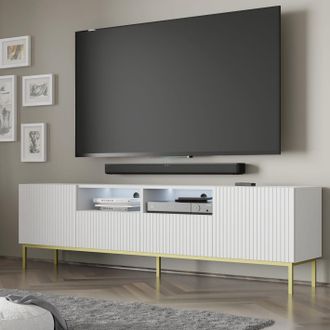 AC-D&eacute;co Ac-deco - Mueble De Tv Ravenna B 200 Cm 2d2s Blanco Mate Con Marco Dorado