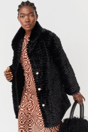 JayLey Womens Ribbed Faux Fur Coat - Black