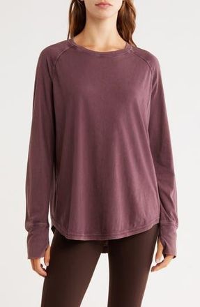 Zella Vintage Wash Relaxed Long Sleeve 2.0 Tee in Burgundy Fudge at Nordstrom Rack, Size X-Large