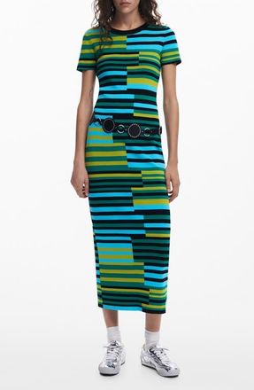 Desigual Disconnected Stripe Knit Dress in Green/Blue Multi at Nordstrom, Size X-Small