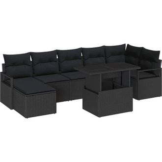 vidaXL Conjunto De Sof&aacute; De Jard&iacute;n 8 Pcs Negro Polirat&aacute;n