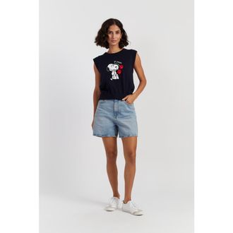 Chinti and Parker Cotton Snoopy Cherry Tank in Blue at Nordstrom, Size X-Small