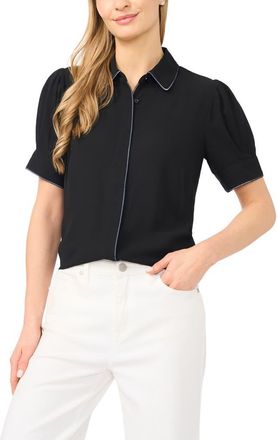 CeCe by Cynthia Steffe Contrast Tipped Georgette Button-Up Top in Rich Black at Nordstrom, Size Medium