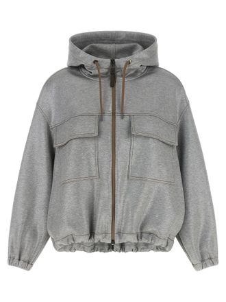 Brunello Cucinelli Womens Shiny Zipper Pull Bomber Jacket
