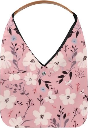 Generic Pink Floral Reusable Lightweight Grocery Bags - Foldable Into Compact Pouch, Washable & Sturdy, Multipurpose for Shopping and Travel