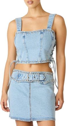 Steve Madden Babe Denim Corset Top in Hazey Blue at Nordstrom, Size 10