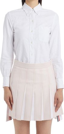 Thom Browne Classic Point Collar Long Sleeve Cotton Blouse in White at Nordstrom, Size 10 Us