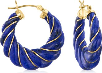 Ross-Simons Carved Lapis Hoop Earrings With 14kt Yellow Gold