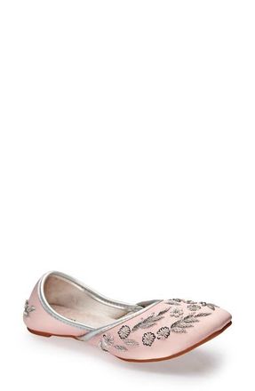 Fuchsia Amira Floral Embroidered Jutti Flat in Rosegold at Nordstrom, Size 11
