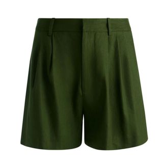 Alice & Olivia Geplooide linnen short - Dames - Korte broeken - Groen - Maat: 2XS Linnen