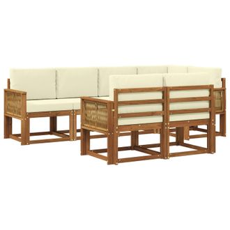 vidaXL Conjunto De Sof&aacute;s De Exterior 7 Pcs Natural Y Crema Poli&eacute;ster Vidaxl
