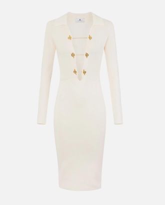 Elisabetta Franchi gebreide jurk met kettingen met juwelen