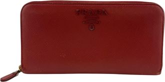 Prada Saffiano Fuoco Red Color Leather Long Wallet (Bi-Fold) (Pre-Owned)