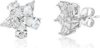 Suzy Levian Cubic Zirconia Flower Cluster Stud Earrings in White at Nordstrom Rack