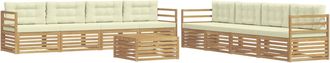 vidaXL Conjunto De Sof&aacute;s De Exterior 9 Uds. Blanco Y Crema Poli&eacute;ster Vidaxl