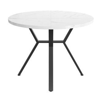 Urban Meuble Mesa de comedor redonda efecto m&aacute;rmol blanco base X metal