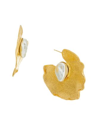 Oscar De La Renta Pearl Lilypad Hoop Earrings