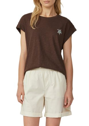 s.Oliver T-Shirt S.OLIVER, Damen, Gr. 40, braun (chocolate braun), Obermaterial: 100% Baumwolle, bedruckt, regular fit taillenbedeckt, Rundhals, Shirts T-Shirt