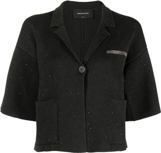 Fabiana Filippi sequin short-sleeved cardigan - women - Cotton/Polyester/Linen/Flax/Eco Brass - 38 - Green