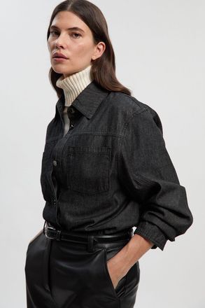 Karen Millen Womens Denim Shirt - Black Cotton - Size 10 UK