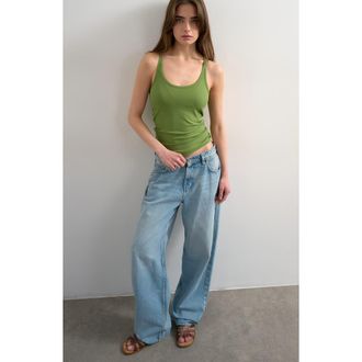 Topshop Rib Knit Racerback Tank in Green at Nordstrom, Size X-Small