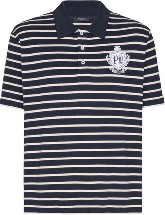 Balmain Striped College Emblem polo - Heren - Polos - Blauw - L - Katoen - Tops